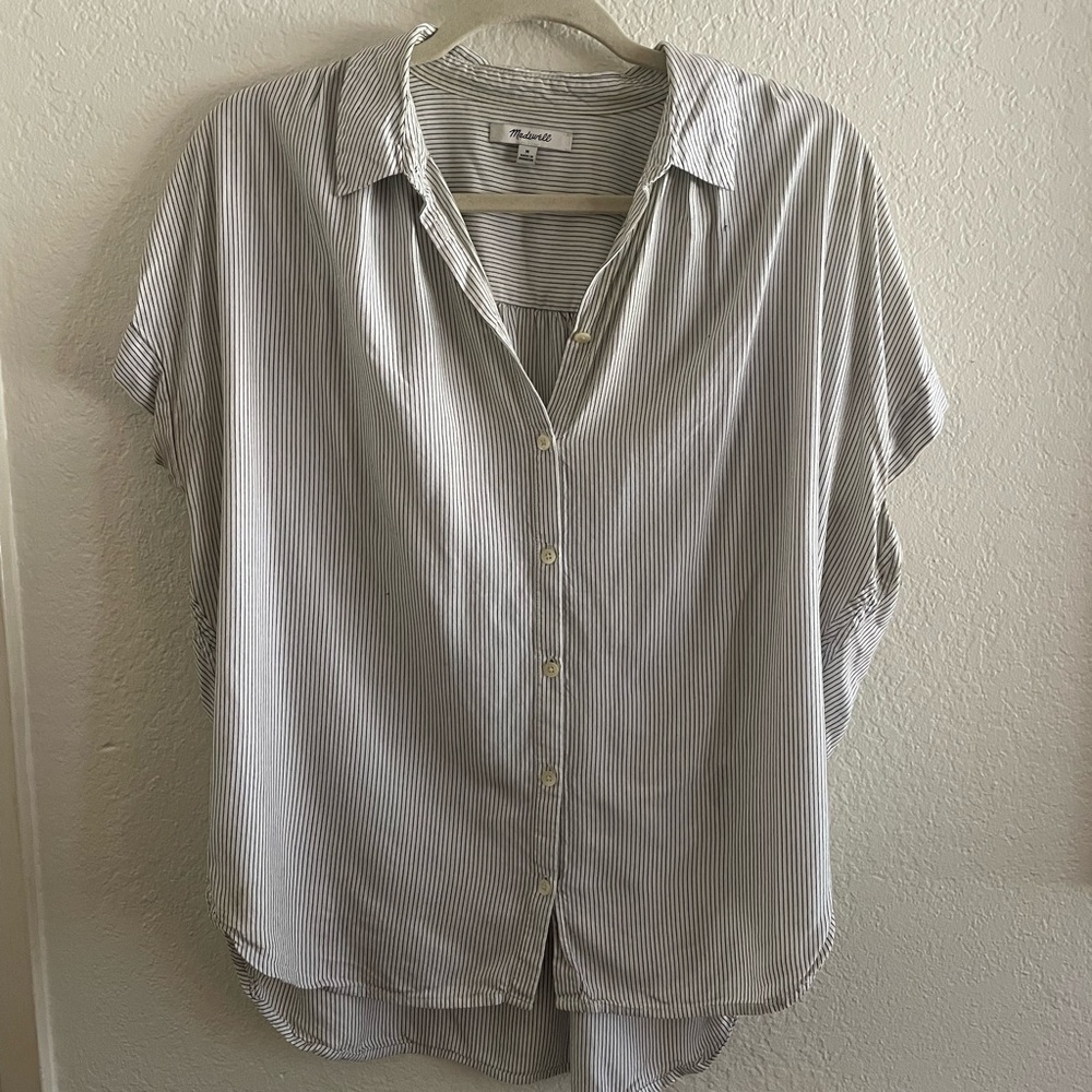 Madewell short sleeve pinstripe button up blouse